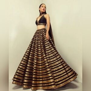 Silk with sequins & dori work Black and golden lehenga choli